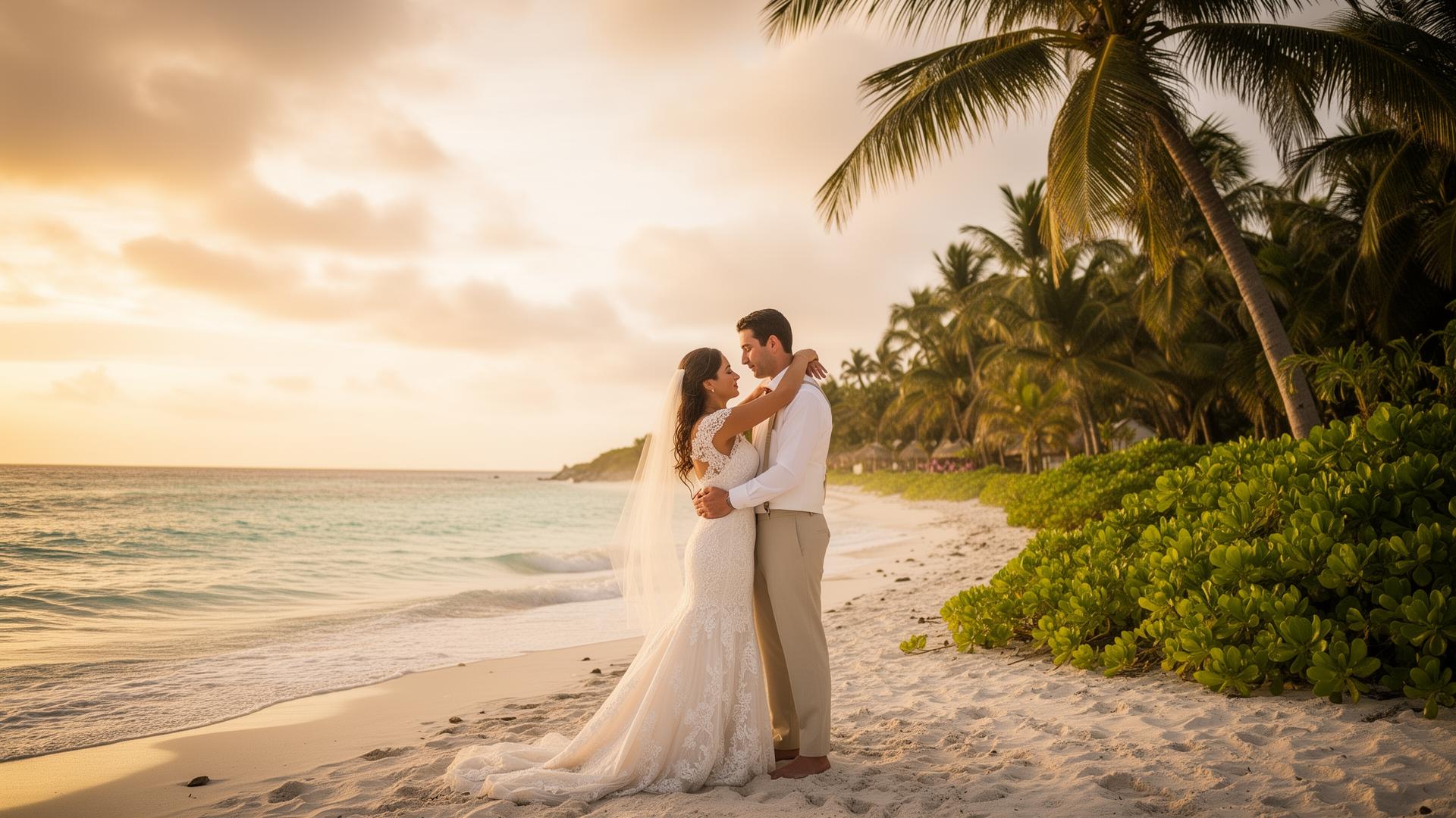 Pareja en boda destino Riviera Maya